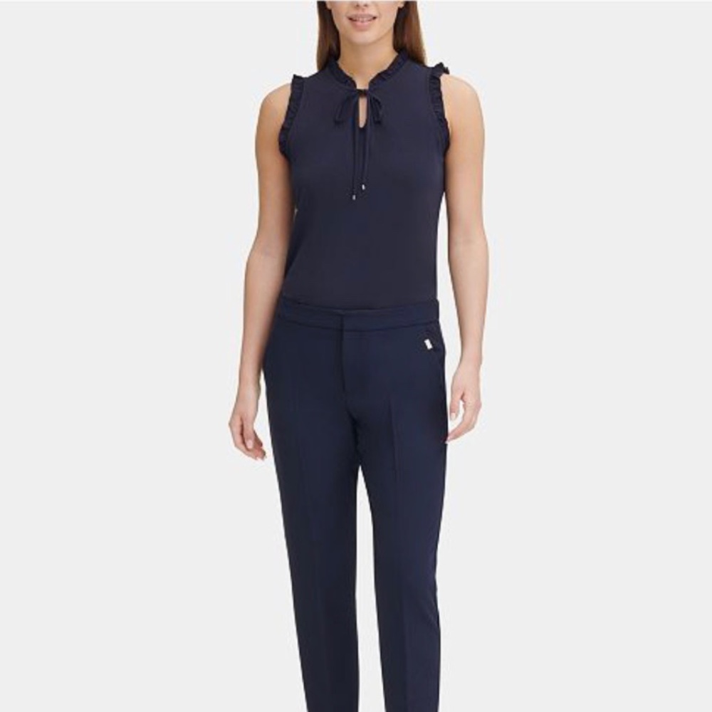 TOMMY HILFIGER NWT Ruffle-Trim Tie-Front Top